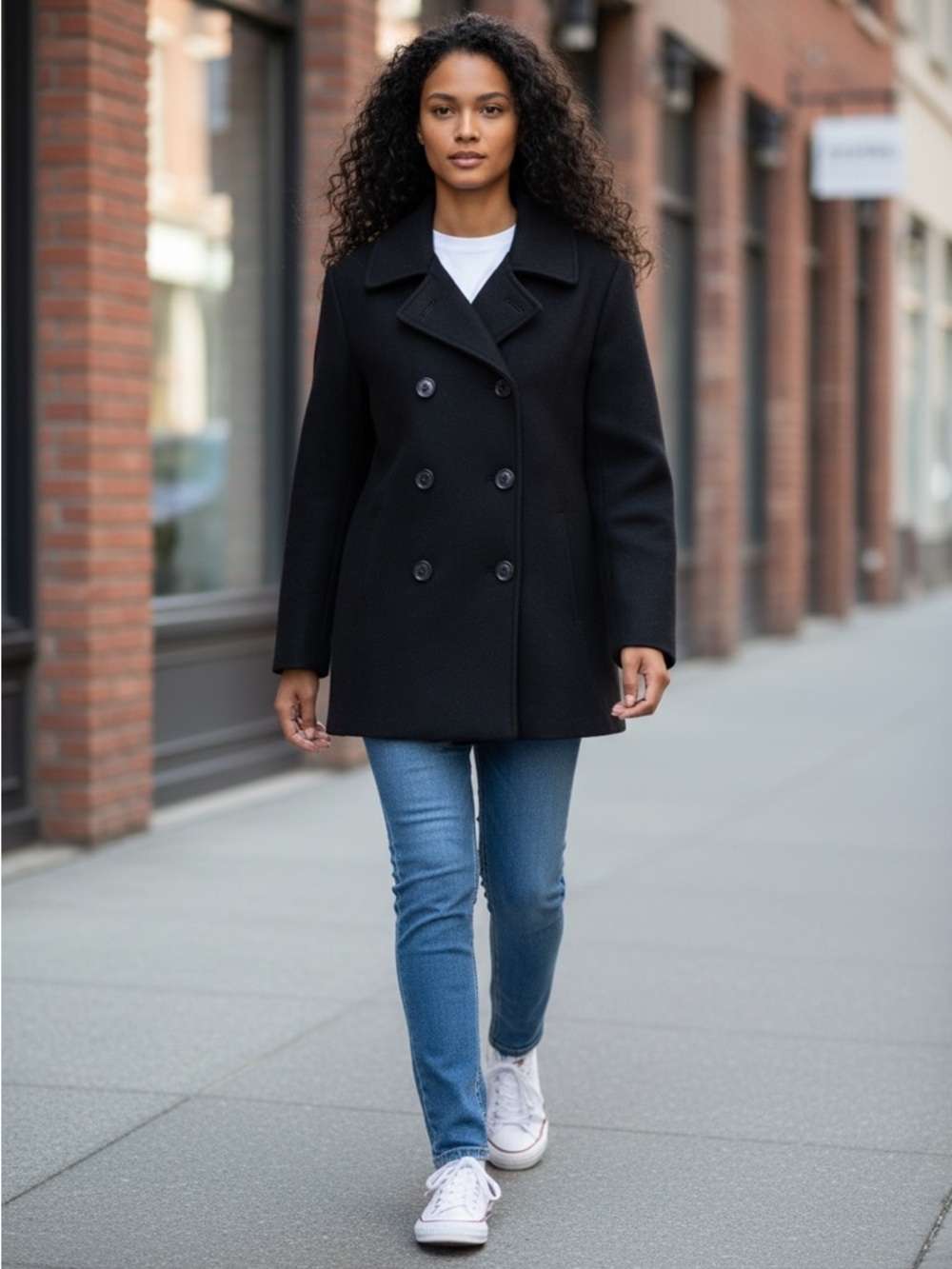 Navy blue women’s peacoat wool blend size L 14 _ 16 - Picture 3 of 10